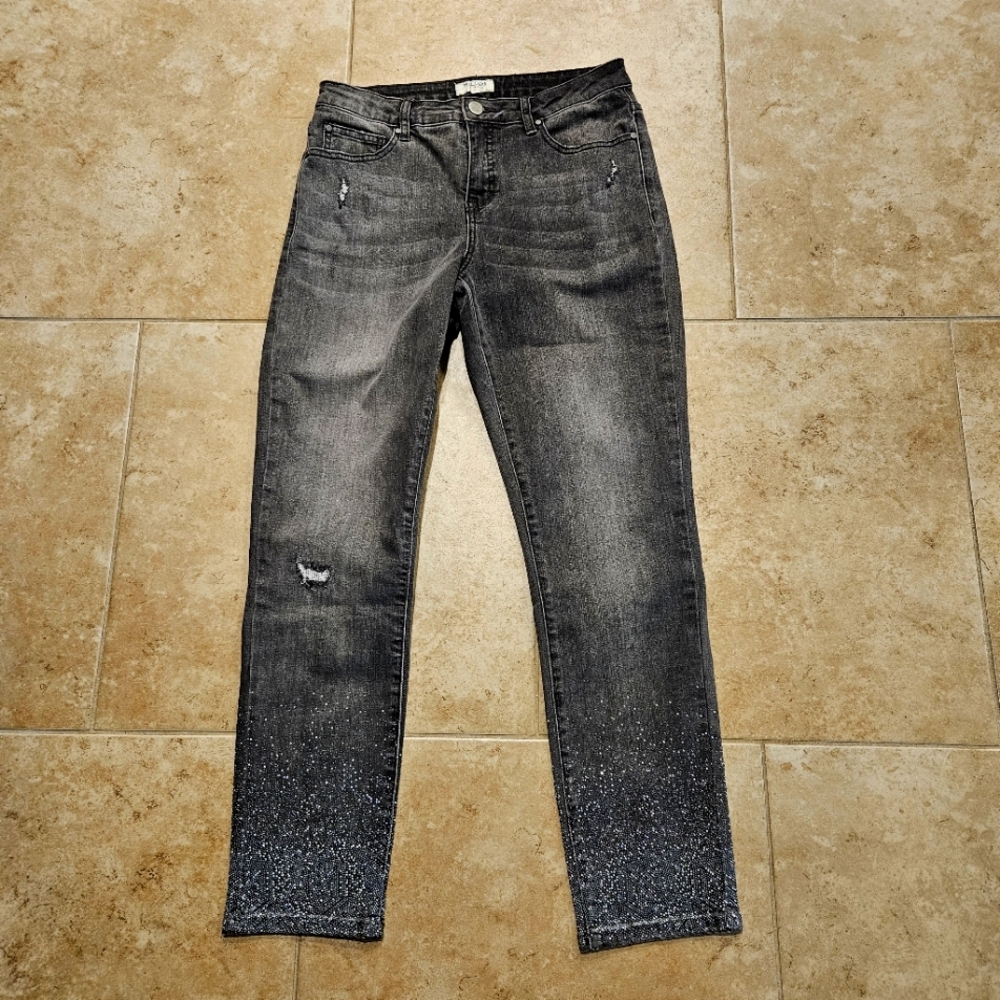TRU LUXE Dazzled Leg Jeans, Charcoal, Destressed - Size 8
